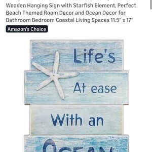 Coastal Wooden Hanging Sign with Starfish Element